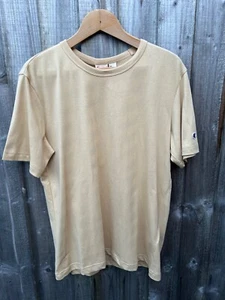 Champion Crew Neck T Shirt Arm Logo Brand New Tee Beige Authentic Sports Classic - Picture 1 of 7