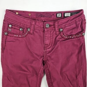 Miss Me Girls Jeans Size 14 JK5408510 Raspberry Skinny Pockets Outdoors - Picture 1 of 9