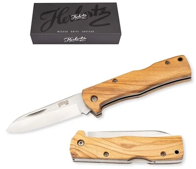 HERBERTZ FOLDING POCKET KNIFE / STAINLESS / OLIVE WOOD / DROP POINT / BACK LOCK - Image 1 of 4