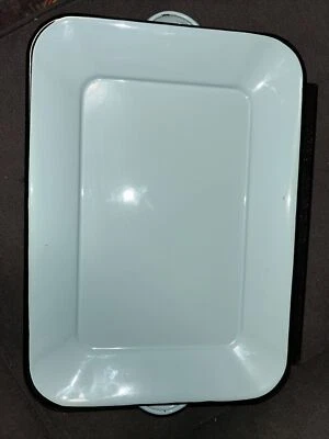 Vintage Light Blur Enamel Serving Tray with Handles 14”x10” - Image 1 of 4