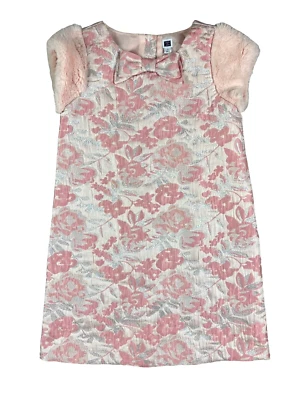 Vestido Janie and Jack Rosa y Plateado Brocado Niñas Talla 7 Piel Mangas Gorra Foto 1 de 4