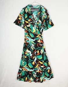 NEXT Wrap Dress Womens UK 20 Tall Black Tropical Leaf print Tie Waist Summer - Picture 1 of 10