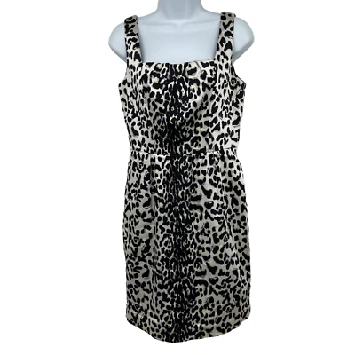 White House Black Market Leopard Dress Satin Womens 4 Cream 90s Mini Bodycon - Image 1 of 4