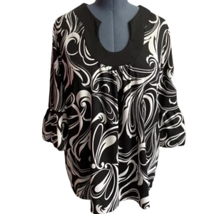 DRESS BARN WOMAN Black White Tunic Top Size 18/20 Swirls Keyhole Career Made USA - Picture 1 of 12