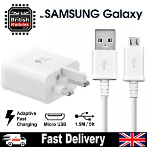 UK Fast Charger Plug & Micro USB Cable for SAMSUNG Galaxy S6 Mains Wall Charger - Picture 1 of 6