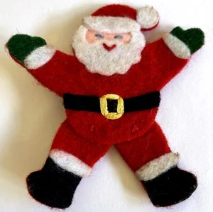 Filz Weihnachtsmann Anstecknadel Brosche Handarbeit? 3 1/4 x 3 Zoll Weihnachten Markenlos Vintage - Bild 1 von 3