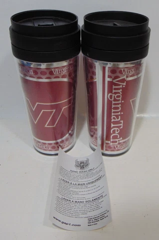 2 Virginia Tech Hokies Mugzie  16oz Tumbler Coffee Mug Cup VT NOS Collectible Cover