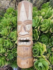 Máscara TIKI de colección placa de pared de madera tallada a mano años 50 palmera surfista hawaiano - Imagen 1 de 6