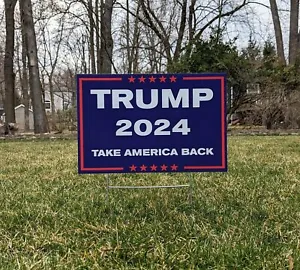 TRUMP TAKE AMERICA BACK 2024 COROPLAST DOUBLE SIDED  18x24 FREE STAND USA MADE - Picture 1 of 2