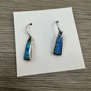 Jewelry Sterling Silver Opal Dangle Earrings .925 MF 2.41 Grams - Picture 1 of 2