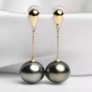 Fashion 16MM Peacock Blue Shell Pearl Earrings 18K Hoop Stud Diamond Party Drop - Picture 1 of 1