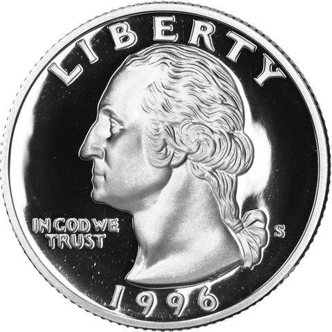 1996 S Washington 90% Silver Quarter Gem Deep Cameo Proof US Coin Cover