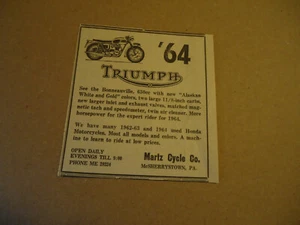 Triumph Bonneauville 650CC Motorrad 1964 Zeitungspapier Anzeige - Bild 1 von 1