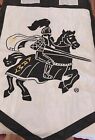Rare Vtg. Out/In Door Flag ARMY White Black Knight On Horse Embroidered 35"x52"