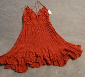 Free People Adella Slip Dress Dark Cherry Red Strappy Lace Mini Dress NWT - Picture 1 of 20