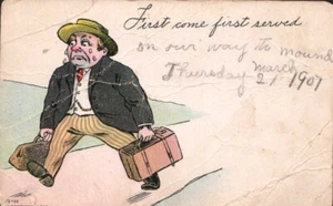 Comic Postcard Man Suitcase First Come First Served Sprinkel UNP - Picture 1 of 2