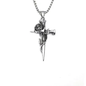 Impresionante Collar Rosa Vampiro Gótico Cruz Espada Halloween Joyería Regalo - Imagen 1 de 5