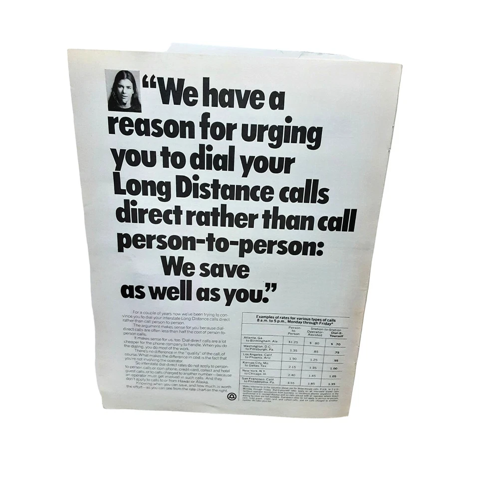 Bell Telephone 1972 larga distancia vintage anuncio impreso años 70 Foto 1 de 1