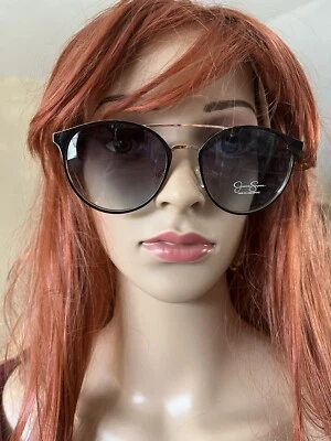 Gafas de sol negras de diseñador de gran tamaño Jessica Simpson doradas para mujer con estuche nuevas Foto 1 de 4