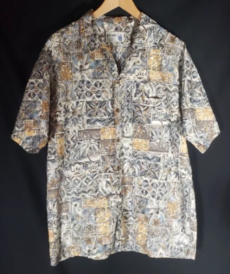 Camisa Hawaiana Vintage Iolani Hecha en Hawaii SS BF Tonos Naturales Florales - Talla L* Foto 1 de 4