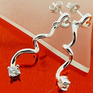 Stud Earrings 925 Sterling Silver Filled Diamond Simulated Long Dangly Drop - Picture 1 of 4