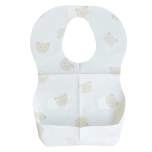 50-Pack Disposable Bibs for Babies Cartoon Bear Print Drooling Bibs with Pocket - Picture 1 of 8