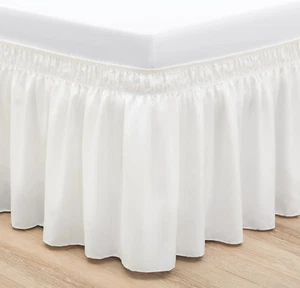 Bed Skirts Full Size Ivory Dust Ruffle 15 Inch Drop Wrap around Elastic Bedskirt - Picture 1 of 12