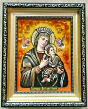 HAHDMADE Portrait of Saint Mary and baby Jesus made with Amber
