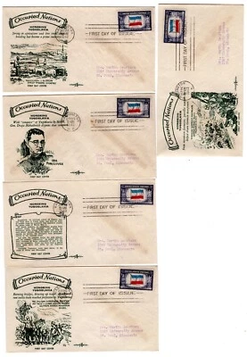 #917 Yugoslavia 1943 FDC Overrun Nations - Matched Set/5 PentArts - Image 1 of 2