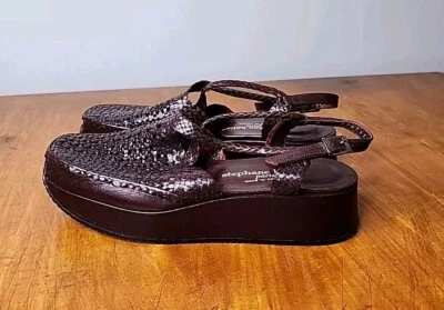 Stephane Kelian Leather Sandals Brown Braided Platform Women's Size 9.5 Vintage - Image 1 of 4