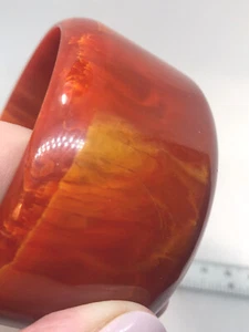 Vintage Wide End of Day Orange Bakelite Oval Bangle- FUN! - Picture 1 of 8