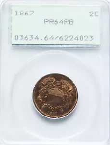 1867 PROOF 2C SHIELD TWO CENT PCGS PR64RB RATTLER OGH 1.2 FREE PRIORITY SHIPPING - Picture 1 of 4