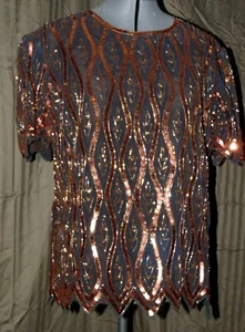Vintage! SHALIMAR FASHION Kupfer Perlen Pailletten gefüttert Top ~ Urlaub ~ Gr. M - Bild 1 von 10