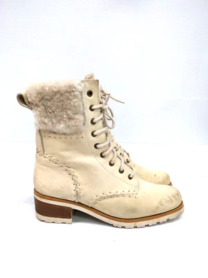 Винтажный 70-х женщин зима с белый туризм снег кожа шнурует вверх ботинки размер 40 - Изображение 1 из 4