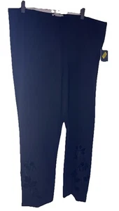 John Mark Pants XL Black NEW Embroidered Floral Pant Legs $109 Retail - Picture 1 of 7