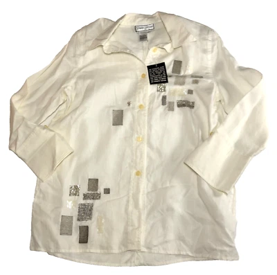 Diane Gilman женщин льняной блузка Sz L слоновой кости бисером наплечные подушечки 3/4 рукава новый с Ярлыками - Изображение 1 из 4