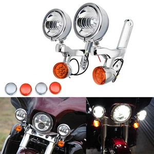 Fit For Harley Street Glide Auxiliary Fog Passing Light Brackets & Turn Signals - Picture 1 of 12