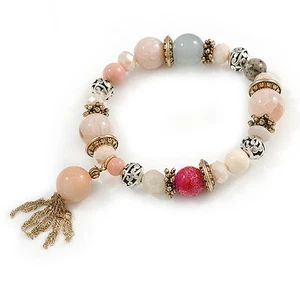 Trendy Ceramic, Glass and Semiprecious Bead, Gold/ Silver Tone Metal Rings, - Picture 1 of 4
