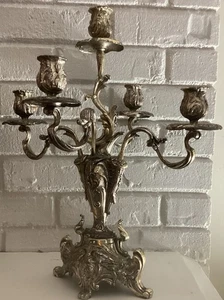 Vintage Revival Louis XV Rococo Style Candelabra Pair 5 Arm Silver plate 16.5” - Picture 1 of 11