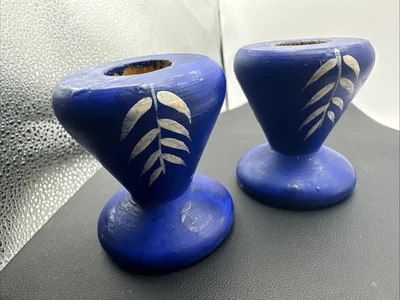 Candelabros de madera azul sueco vintage escandinavo Cottagecore 2" Foto 1 de 4