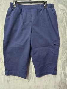 Southern Lady Womens Pull on Lounge Capri Pants Blue 14P Pockets Button Hem - Picture 1 of 11
