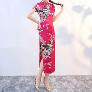 Elegant Chinese Cheongsam Dress Women's Event Ceremony Dress in Silk Satin - Picture 1 of 31