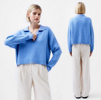 NUEVO CON ETIQUETAS FRENCH CONNECTION Suéter Tejido Manga Larga Cuello Vhari Azul Polvo Talla M Foto 1 de 4