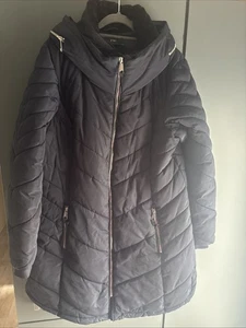 F&F Navy Long Padded Quilted Coat With Fluffy Collar Size 18 - Picture 1 of 10
