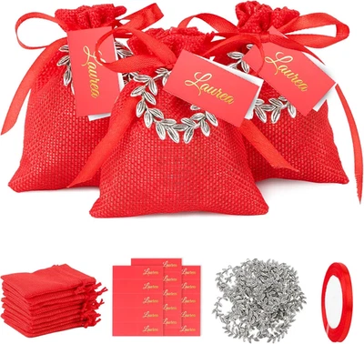 24Pz Bomboniere Laurea Sacchetti Portaconfetti Ciondoli Corona D'Alloro Sacchett - Immagine 1 di 4