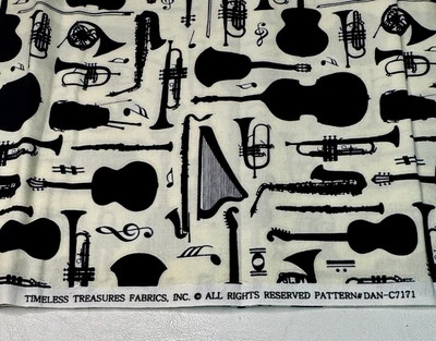 Musical Instrument Trumpet Sax  Violin Fabric Cotton Timeless Treasures 1 Yard  - Image 1 of 2