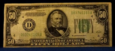 1934-$50-FRN-BANK OF "CLEVELAND"-GREENSEAL--VERY FINE. JULIENNE/MORGANTHAU. - Image 1 of 3