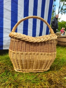 Wicker Oval Basket with Braided Rim – Small Handwoven Willow Basket - Picture 1 of 6