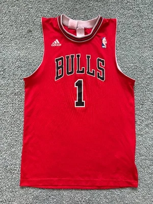 Derrick Rose 芝加哥公牛队阿迪达斯主场球衣 2014 2015 年男孩尺寸 L 红色坦克背心 — 第 1/4 张图片