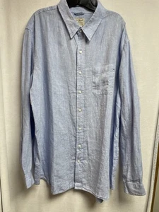 LL Bean 100% Linen Shirt Mens 2XL Tall Blue Slightly Fitted Long Sleeve ID288681 - Picture 1 of 7